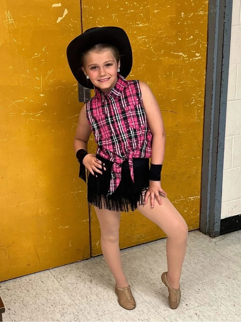 Weissman Pink Plaid Cowgirl Dance Set with Black Fringe